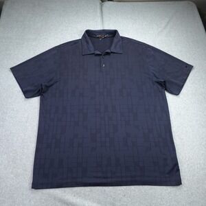 Nike Tiger Woods Polo Shirt Mens XL Navy Blue Grid Dri-FIT Golf Collection